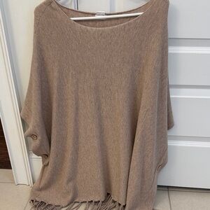 Elegant Fringe Hem Poncho - Brown